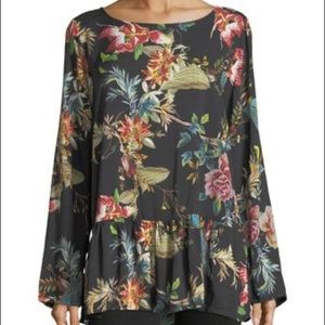 Johnny Was Floral Long Sleeve Ruffle Hem Medium